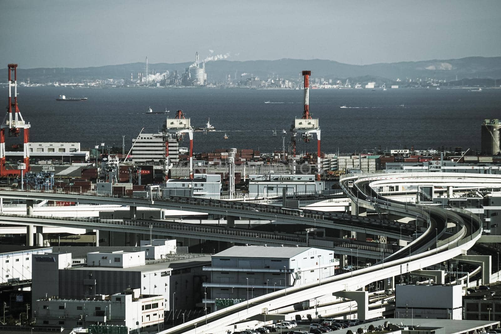 The city of Yokohama seen from Marine Tower (Monochrome). Shooting Location: Yokohama-city kanagawa prefecture
