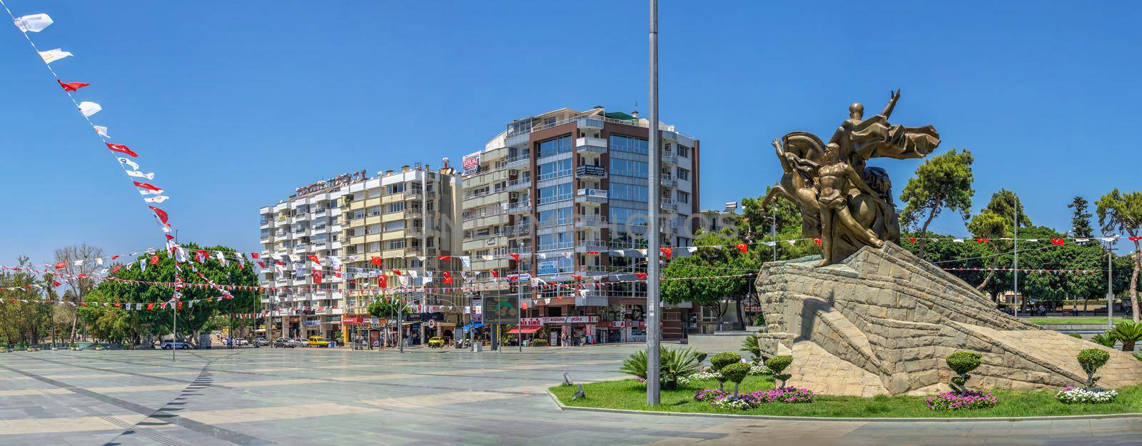 Antalya, Turkey 19.07.2021. Republic square in Antalya, Turkey, on a sunny summer day
