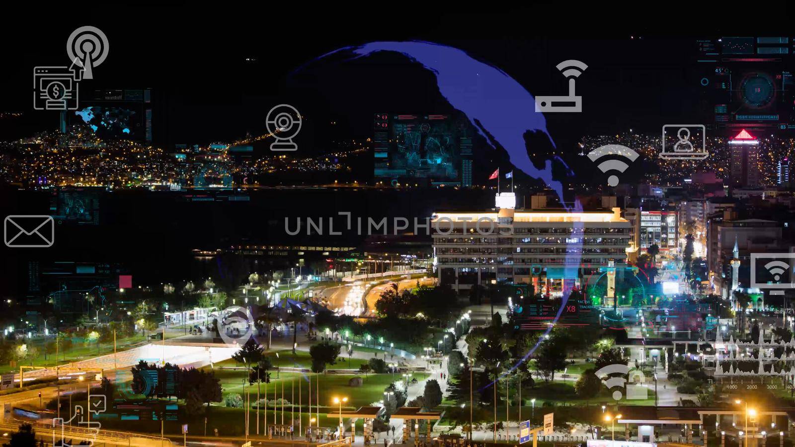 Smart city and communication network concept. 5G. LPWA Low Power Wide Area. Wireless communication. by senkaya