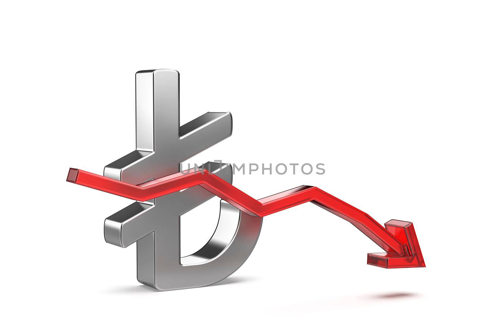 Turkish lira symbol with red arrow pointing down by magraphics
