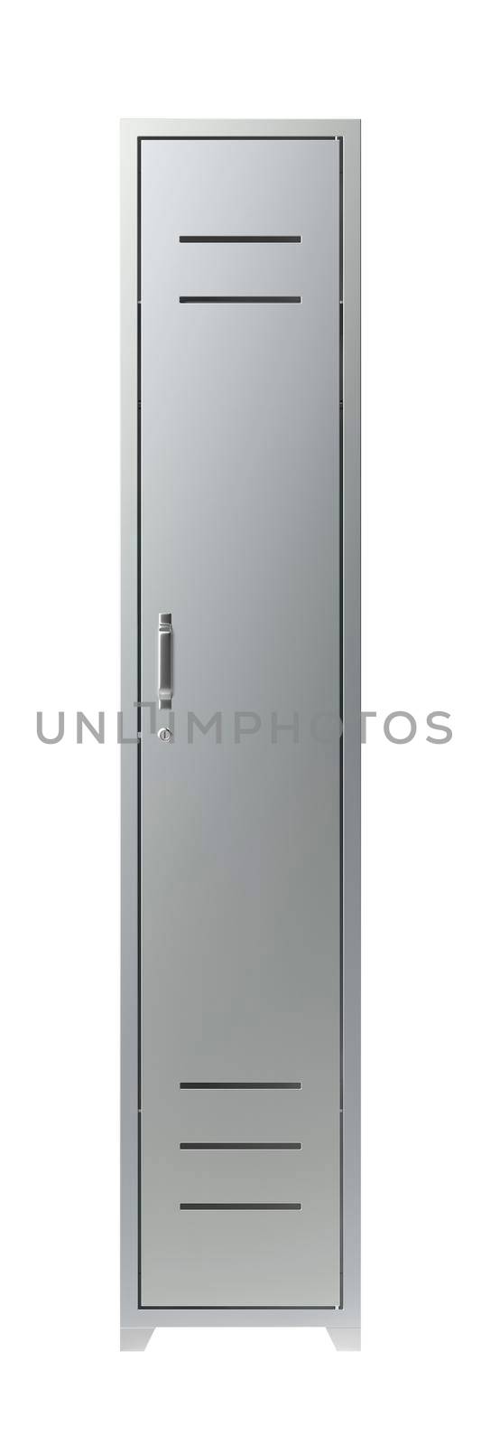 Metal locker cabinet isolated on white background, front view