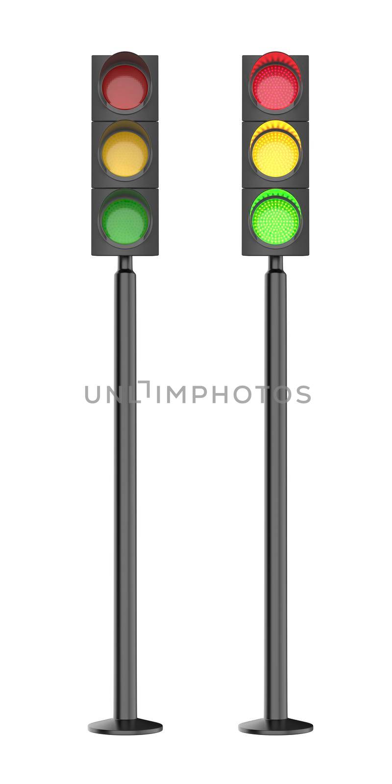 Traffic lights isolated on white background, front view