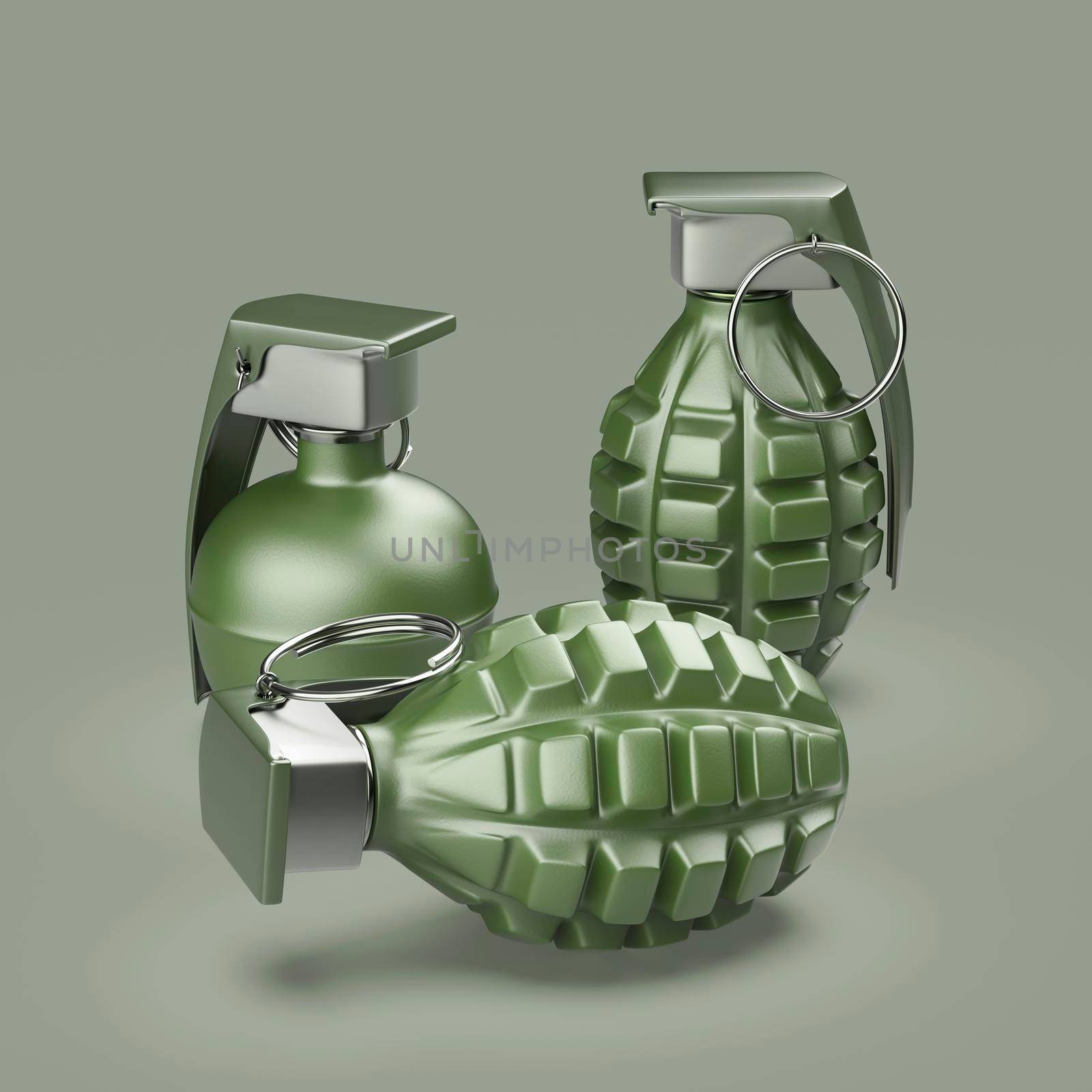 Hand grenades on green background