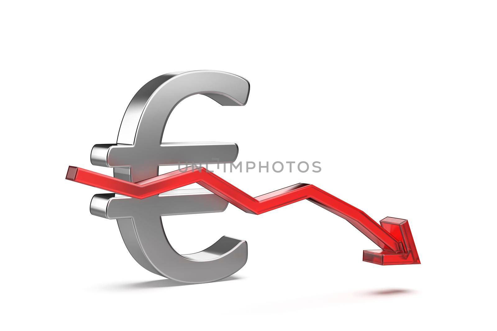 Euro symbol with red arrow pointing down by magraphics
