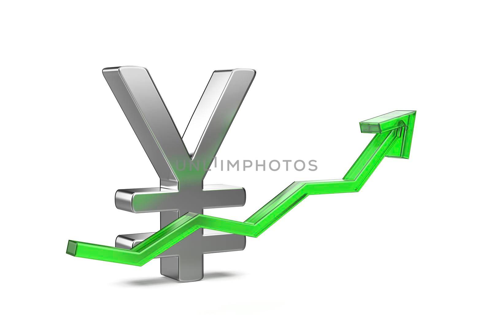 Japanese Yen or Chinese Yuan symbol with green arrow pointing up
 by magraphics