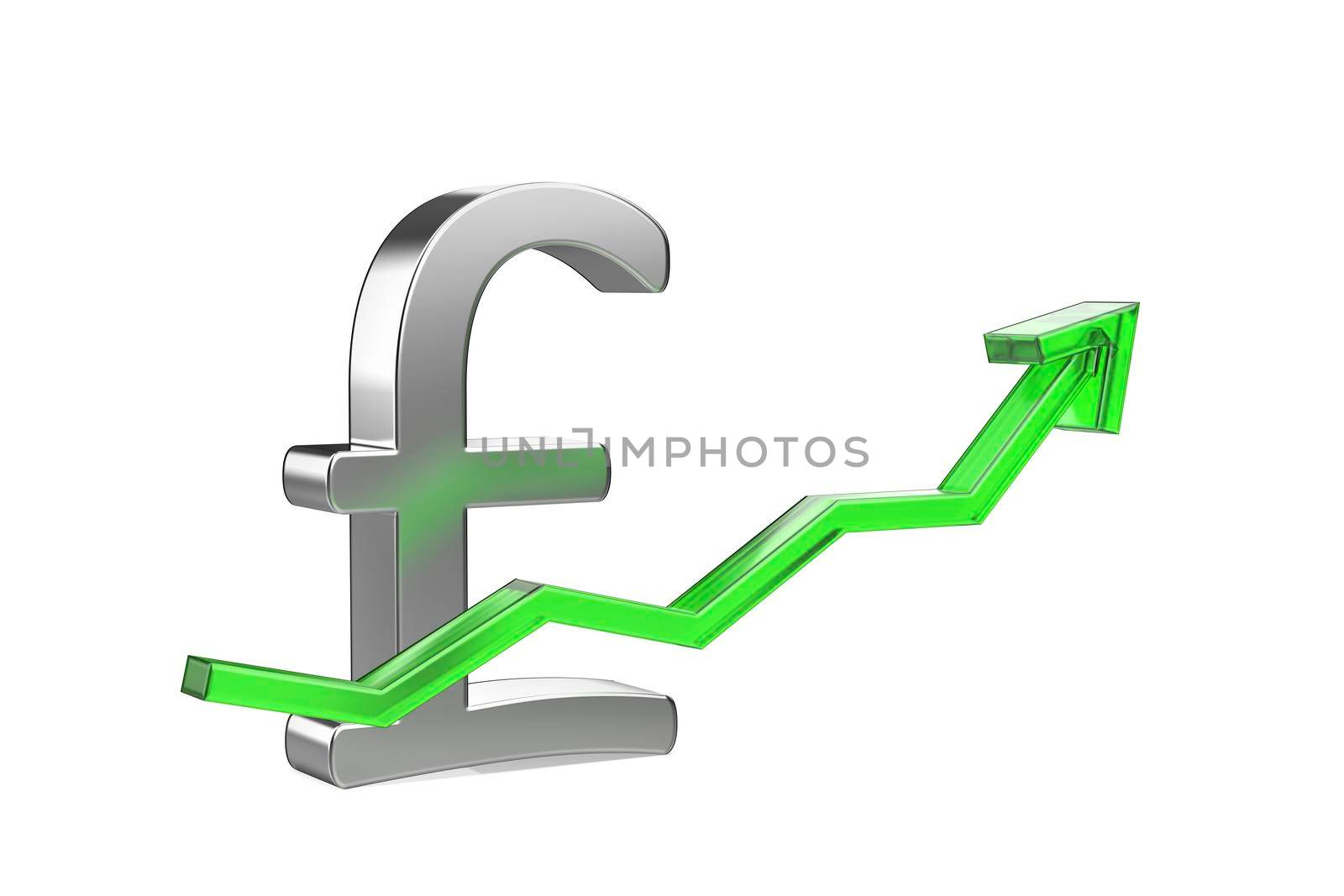 Pound sterling symbol with green arrow pointing up by magraphics
