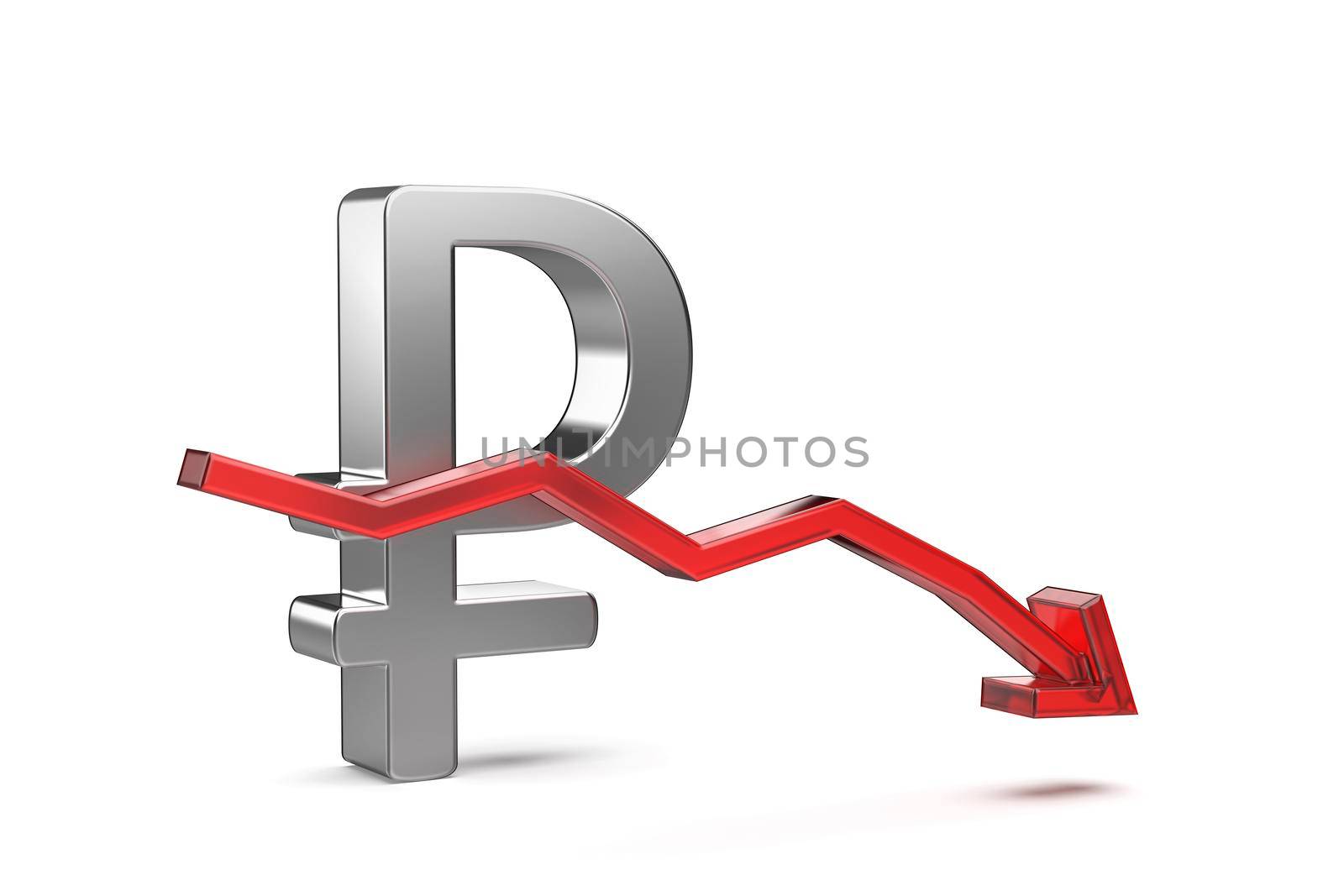 Decreasing the value of Russian ruble currency, concept image