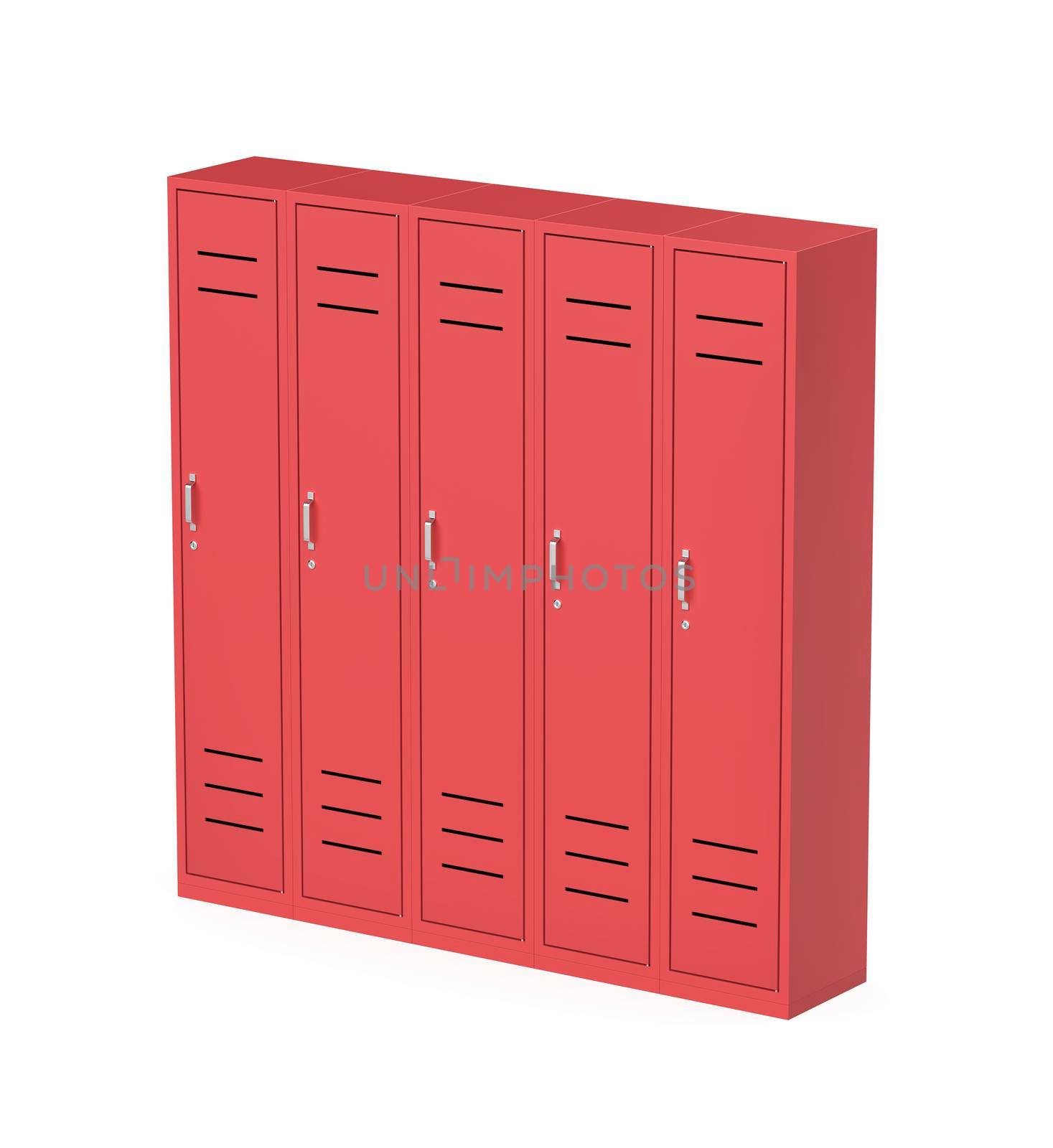 Five red metal lockers by magraphics