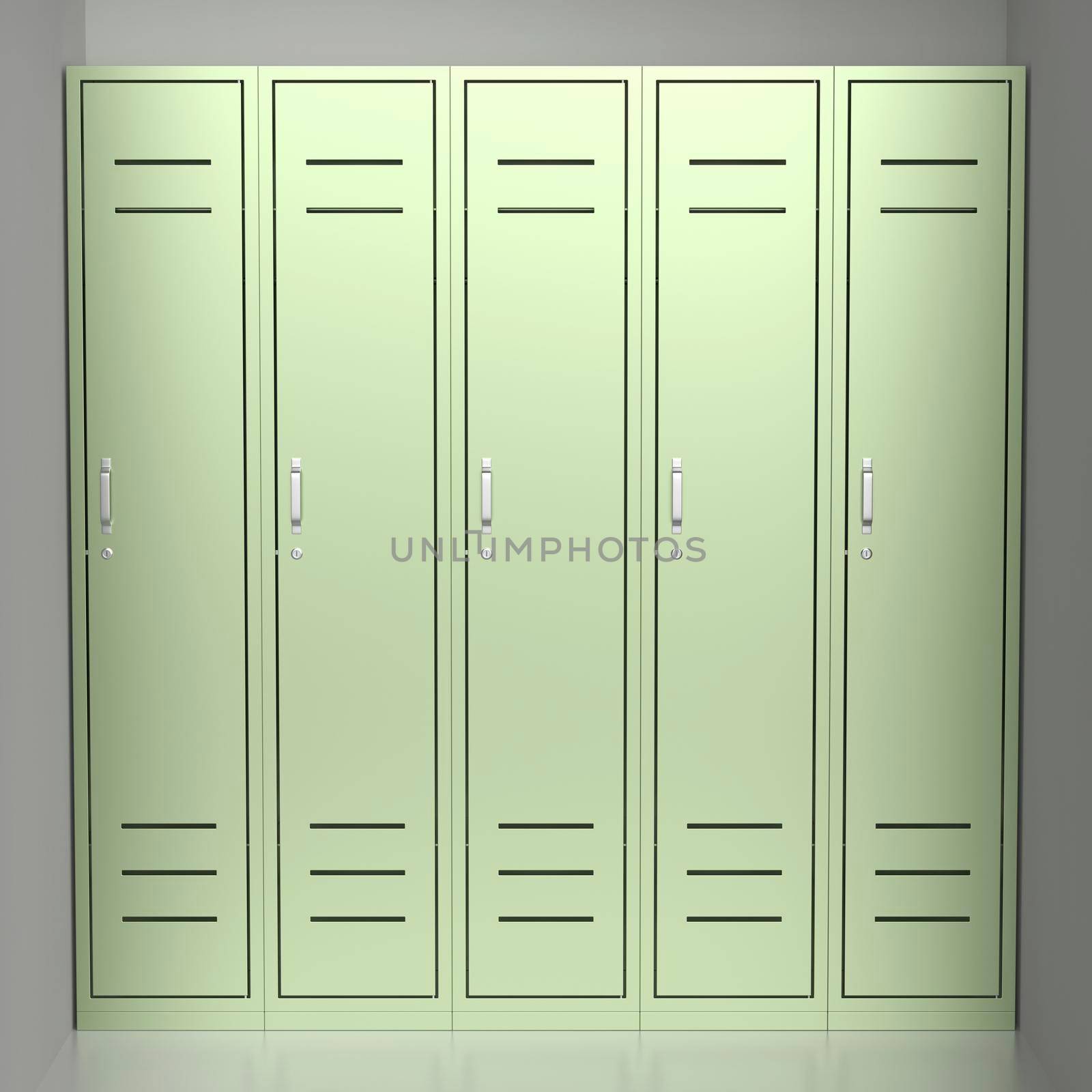 Five green metal lockers by magraphics