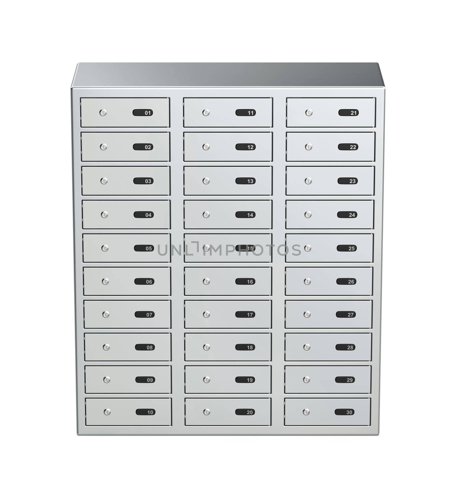 Bank safety lockers on white background
