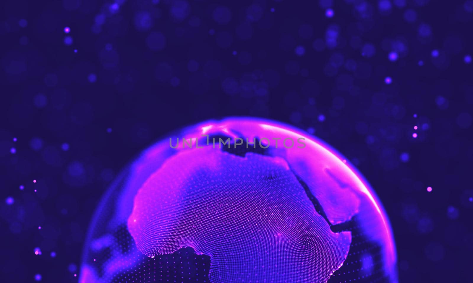 Abstract futuristic illustration of polygonal surface. Low poly shape with connecting dots and lines on dark background. 3D rendering