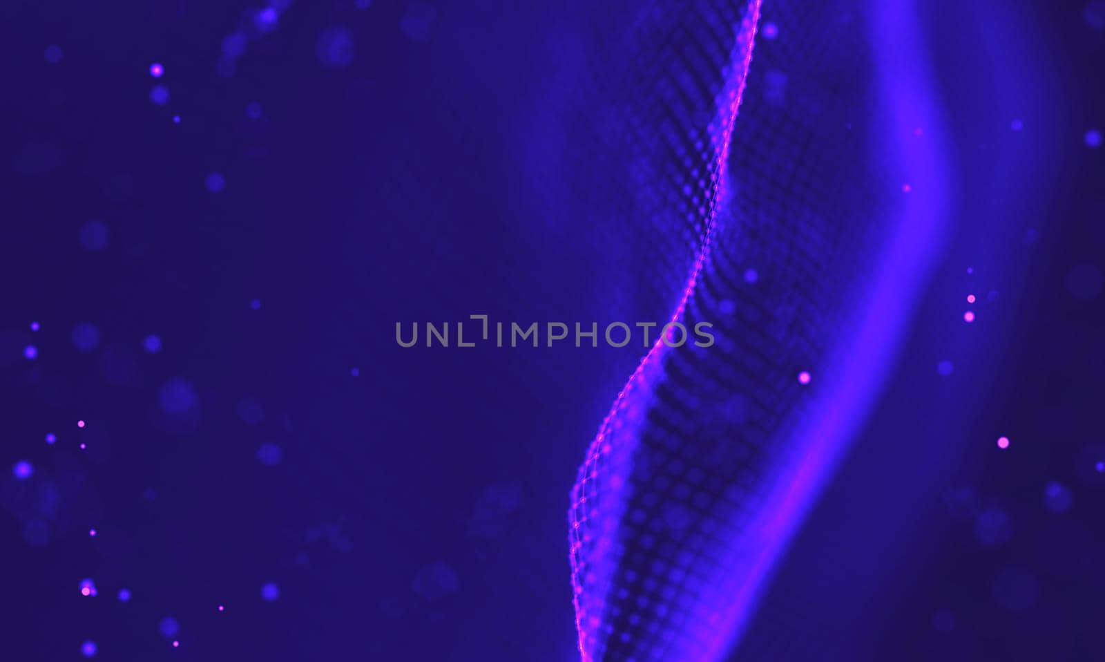 Abstract futuristic illustration of polygonal surface. Low poly shape with connecting dots and lines on dark background. 3D rendering