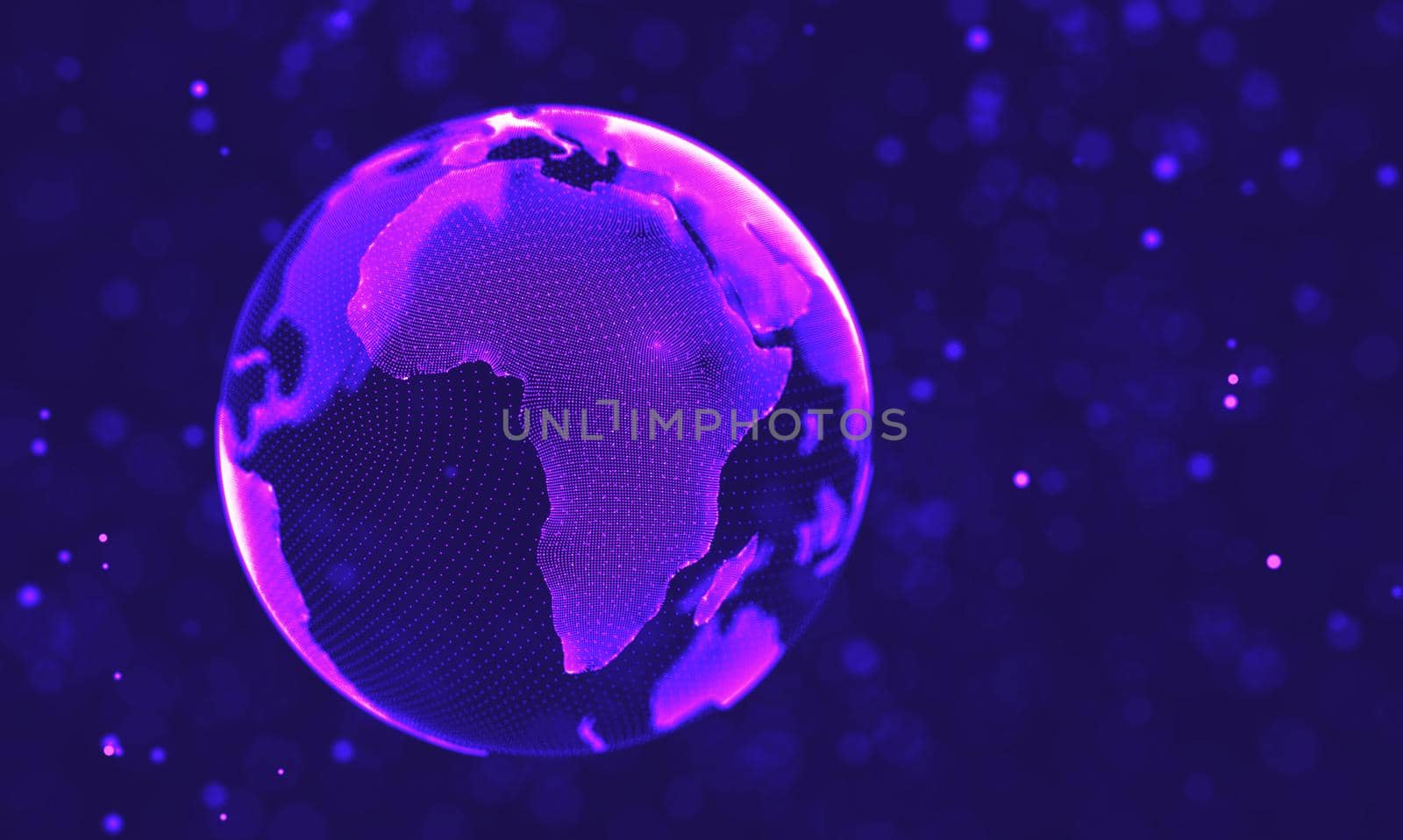 Abstract futuristic illustration of polygonal surface. Low poly shape with connecting dots and lines on dark background. 3D rendering