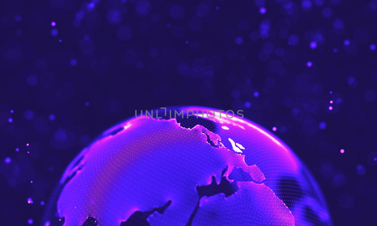 Abstract futuristic illustration of polygonal surface. Low poly shape with connecting dots and lines on dark background. 3D rendering