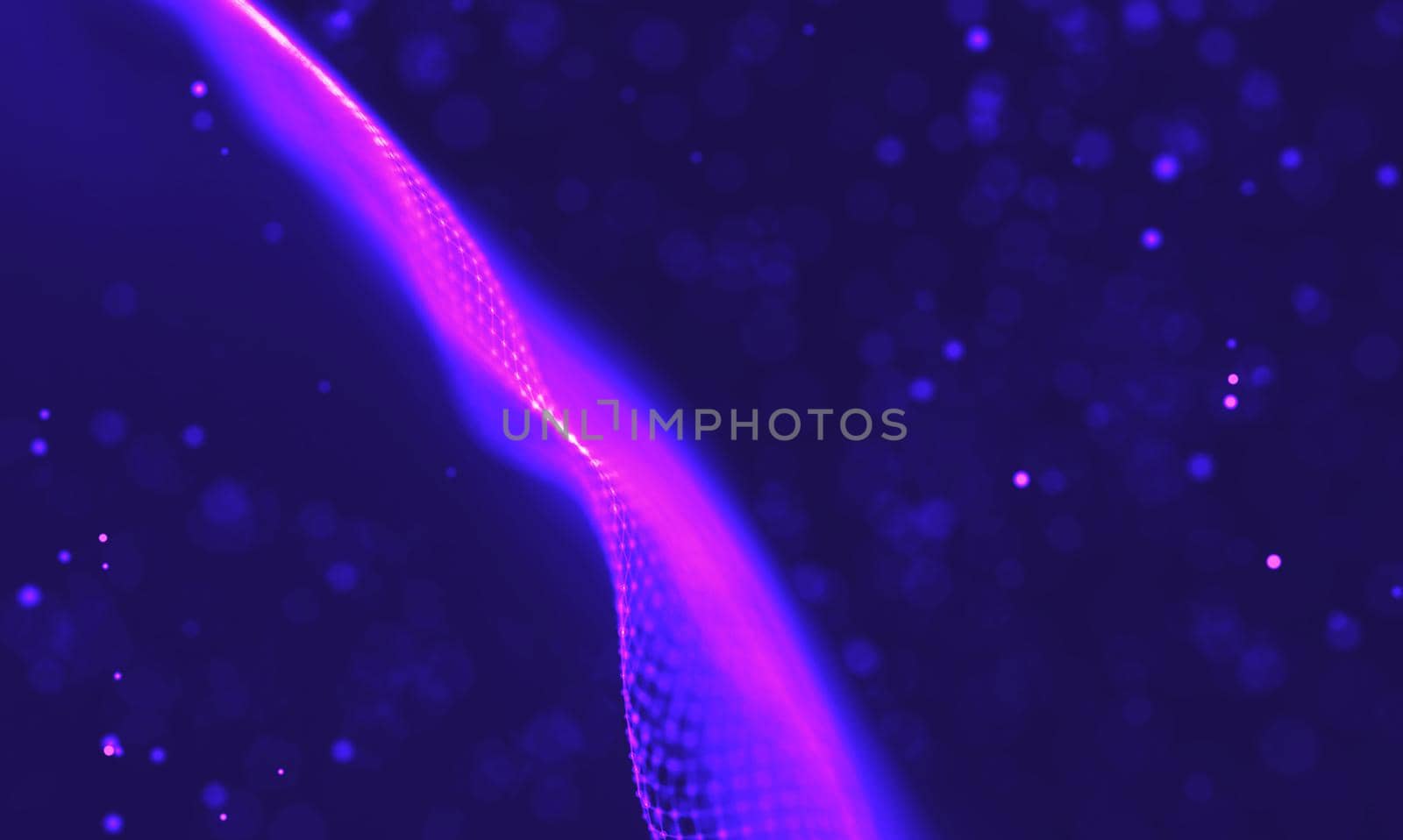 Abstract futuristic illustration of polygonal surface. Low poly shape with connecting dots and lines on dark background. 3D rendering