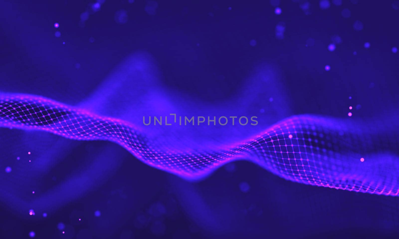 Abstract futuristic illustration of polygonal surface. Low poly shape with connecting dots and lines on dark background. 3D rendering