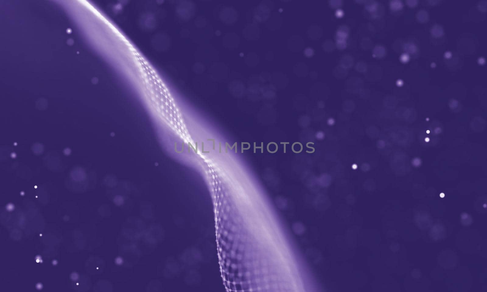 Abstract futuristic illustration of polygonal surface. Low poly shape with connecting dots and lines on dark background. 3D rendering