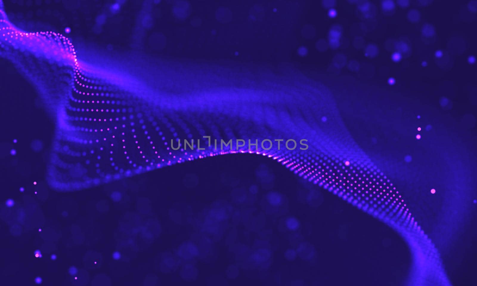 Abstract futuristic illustration of polygonal surface. Low poly shape with connecting dots and lines on dark background. 3D rendering