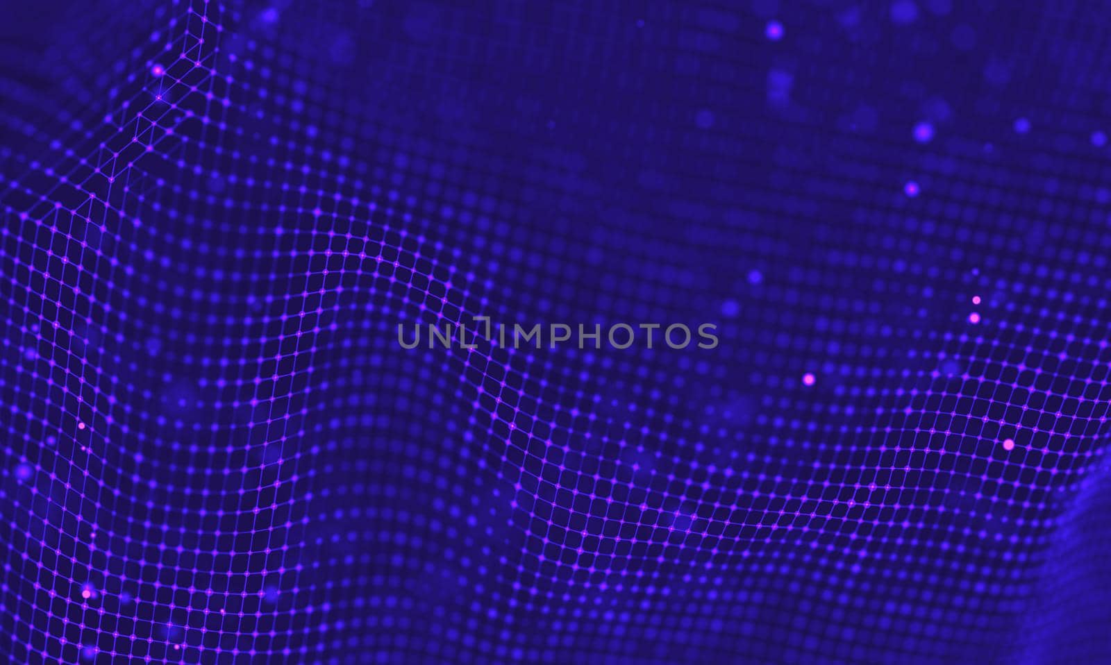 Abstract futuristic illustration of polygonal surface. Low poly shape with connecting dots and lines on dark background. 3D rendering