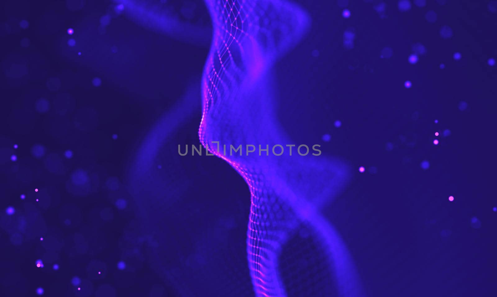 Abstract futuristic illustration of polygonal surface. Low poly shape with connecting dots and lines on dark background. 3D rendering