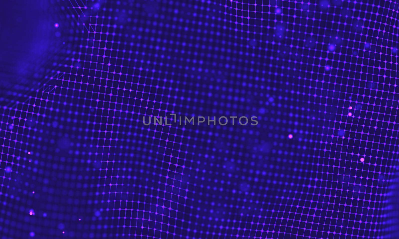 Abstract futuristic illustration of polygonal surface. Low poly shape with connecting dots and lines on dark background. 3D rendering