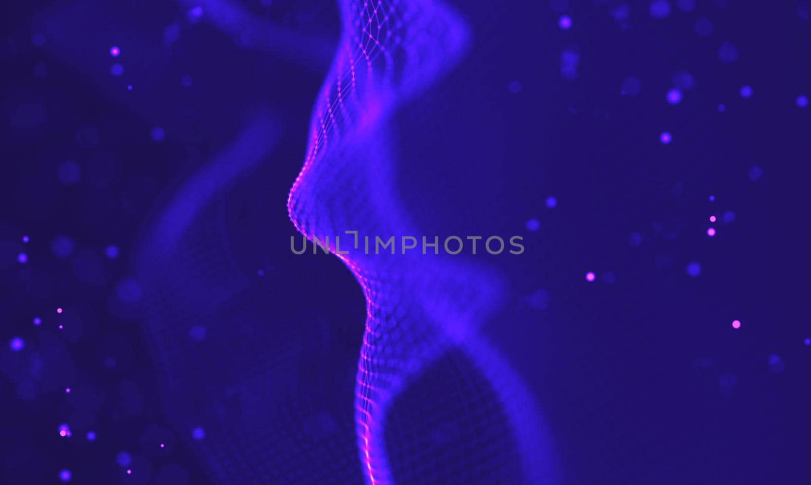 Abstract futuristic illustration of polygonal surface. Low poly shape with connecting dots and lines on dark background. 3D rendering