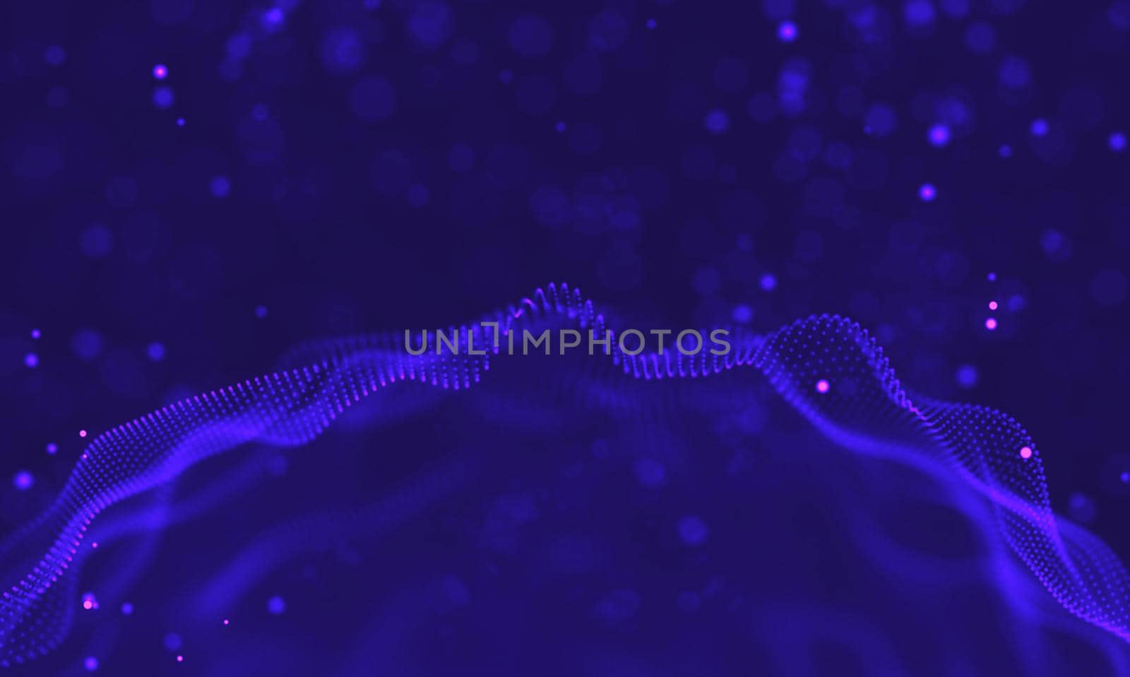 Abstract futuristic illustration of polygonal surface. Low poly shape with connecting dots and lines on dark background. 3D rendering