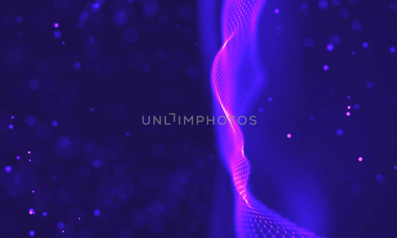 Abstract futuristic illustration of polygonal surface. Low poly shape with connecting dots and lines on dark background. 3D rendering