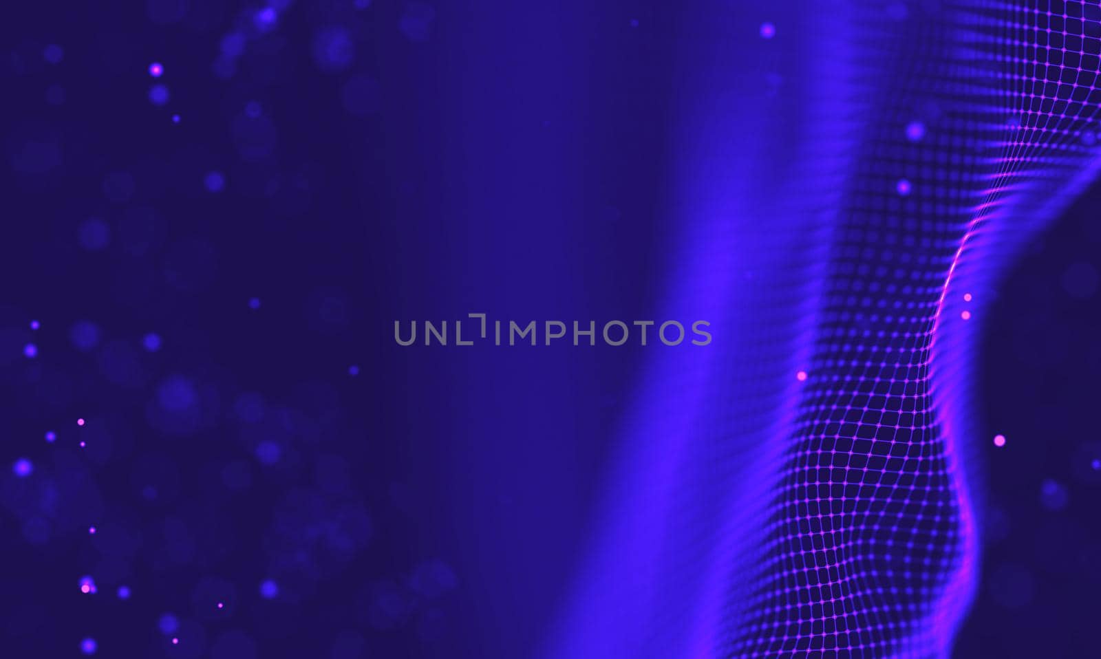 Abstract futuristic illustration of polygonal surface. Low poly shape with connecting dots and lines on dark background. 3D rendering