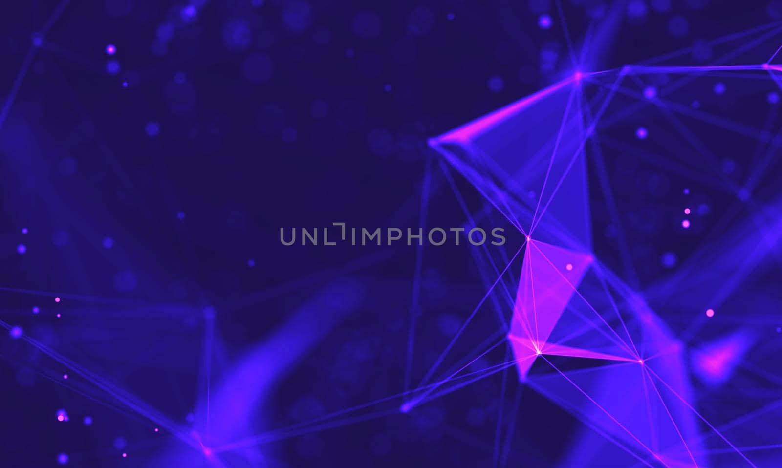 Abstract futuristic illustration of polygonal surface. Low poly shape with connecting dots and lines on dark background. 3D rendering