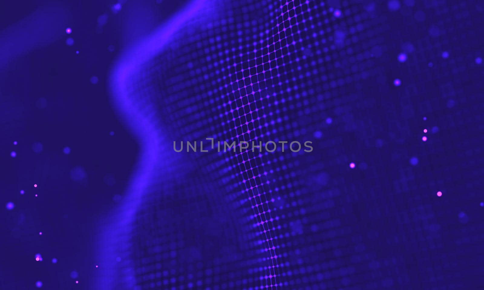 Abstract futuristic illustration of polygonal surface. Low poly shape with connecting dots and lines on dark background. 3D rendering