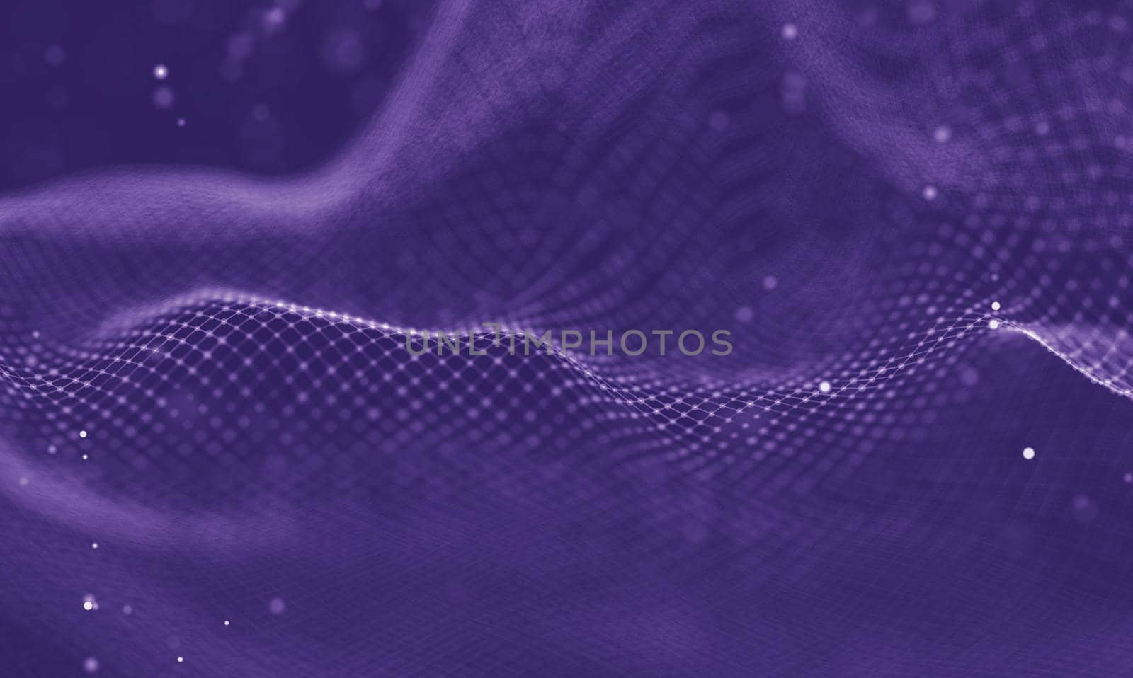 Abstract futuristic illustration of polygonal surface. Low poly shape with connecting dots and lines on dark background. 3D rendering