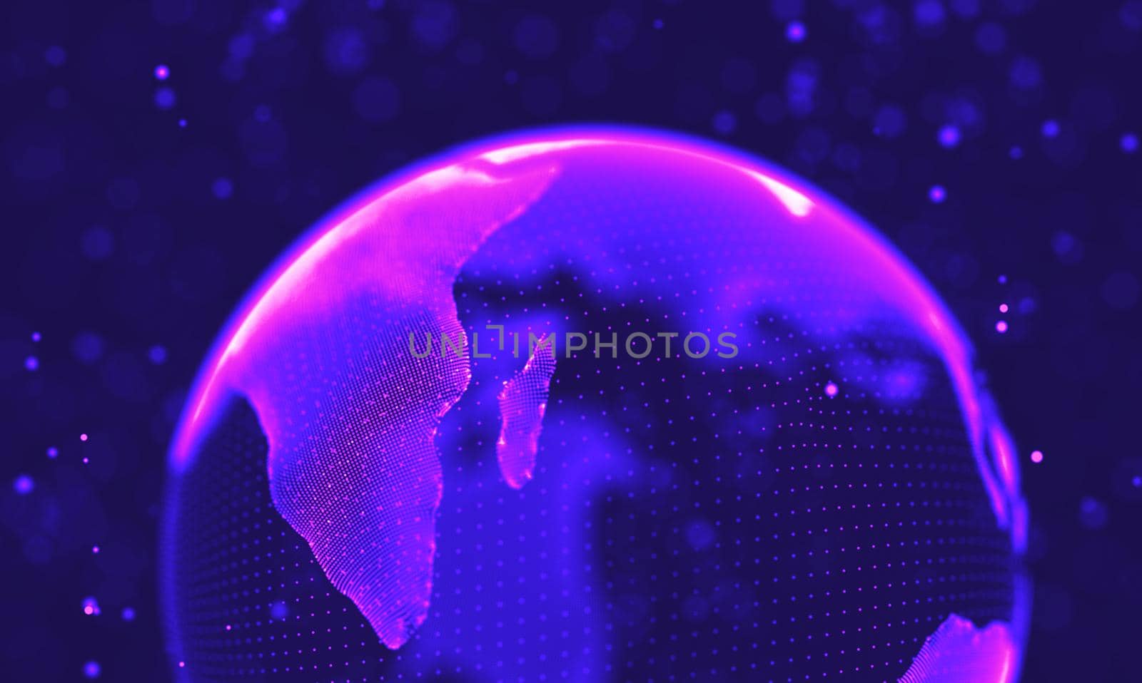 Abstract futuristic illustration of polygonal surface. Low poly shape with connecting dots and lines on dark background. 3D rendering