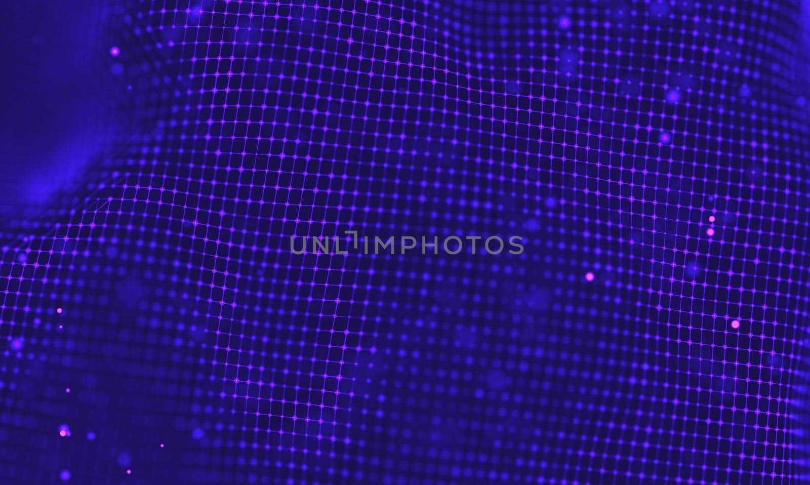 Abstract futuristic illustration of polygonal surface. Low poly shape with connecting dots and lines on dark background. 3D rendering