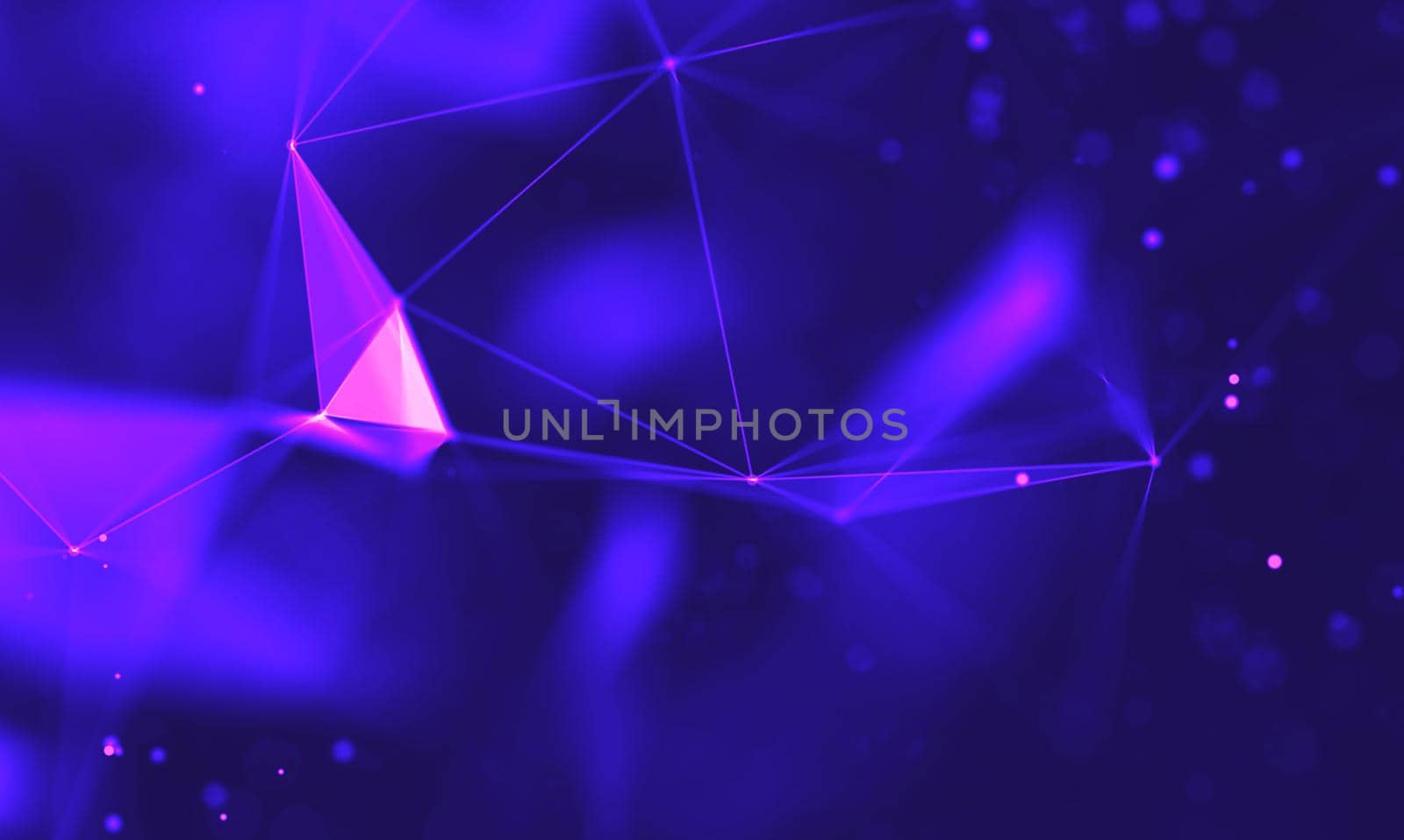 Abstract futuristic illustration of polygonal surface. Low poly shape with connecting dots and lines on dark background. 3D rendering