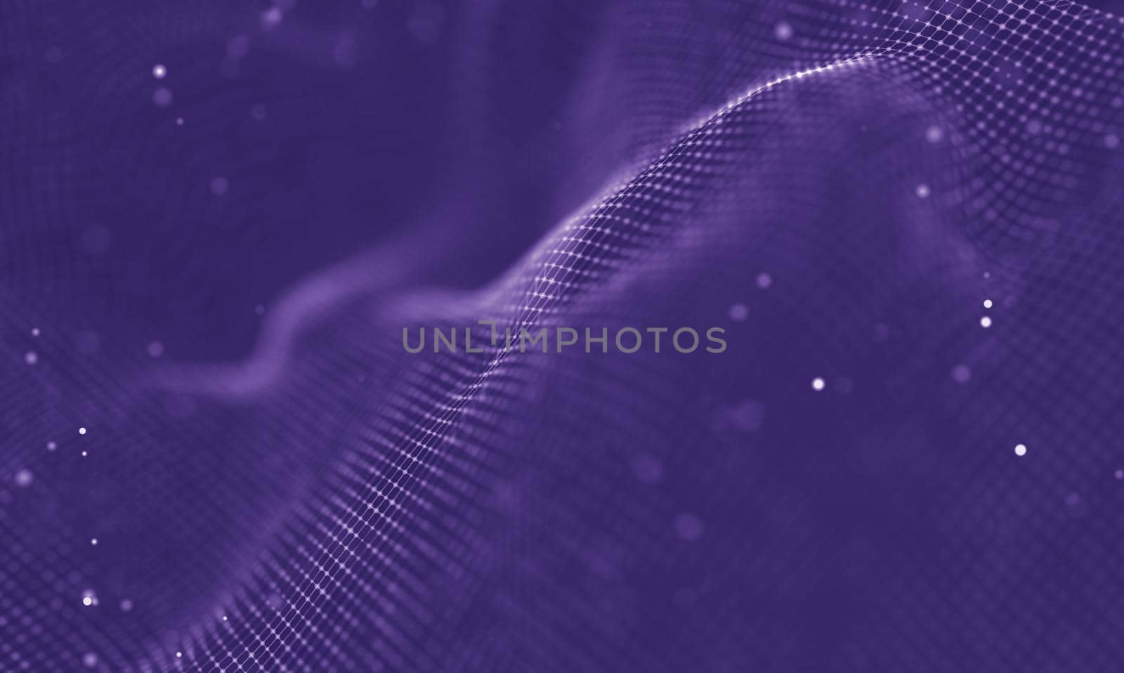 Abstract futuristic illustration of polygonal surface. Low poly shape with connecting dots and lines on dark background. 3D rendering