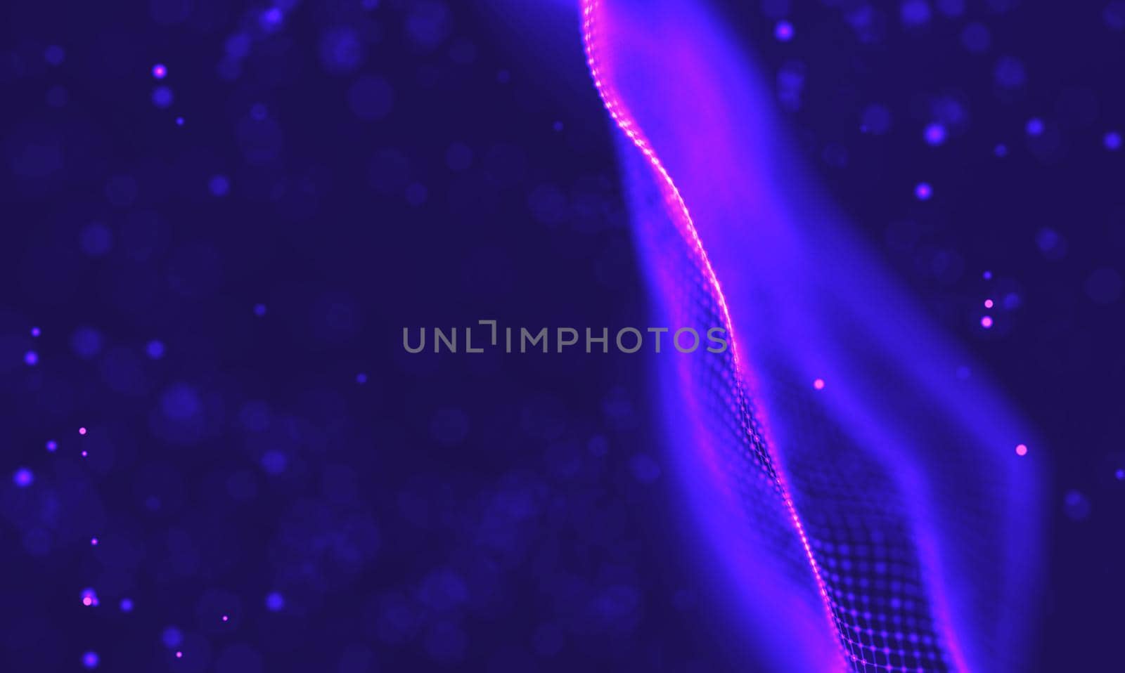 Abstract futuristic illustration of polygonal surface. Low poly shape with connecting dots and lines on dark background. 3D rendering