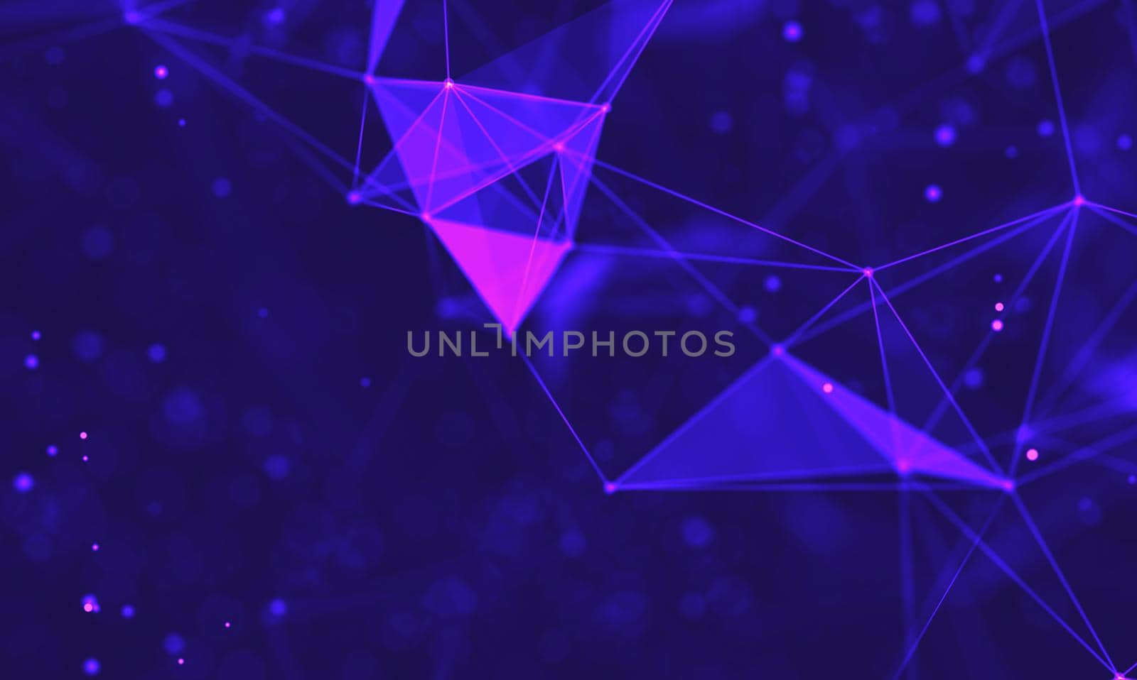 Abstract futuristic illustration of polygonal surface. Low poly shape with connecting dots and lines on dark background. 3D rendering