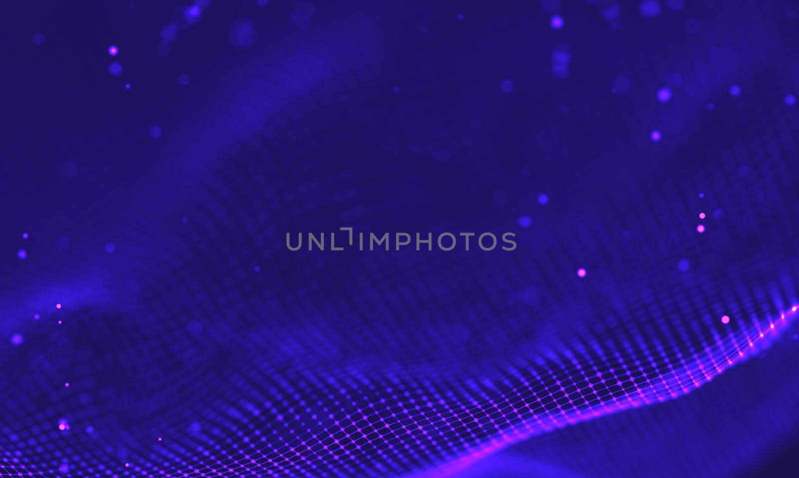 Abstract futuristic illustration of polygonal surface. Low poly shape with connecting dots and lines on dark background. 3D rendering