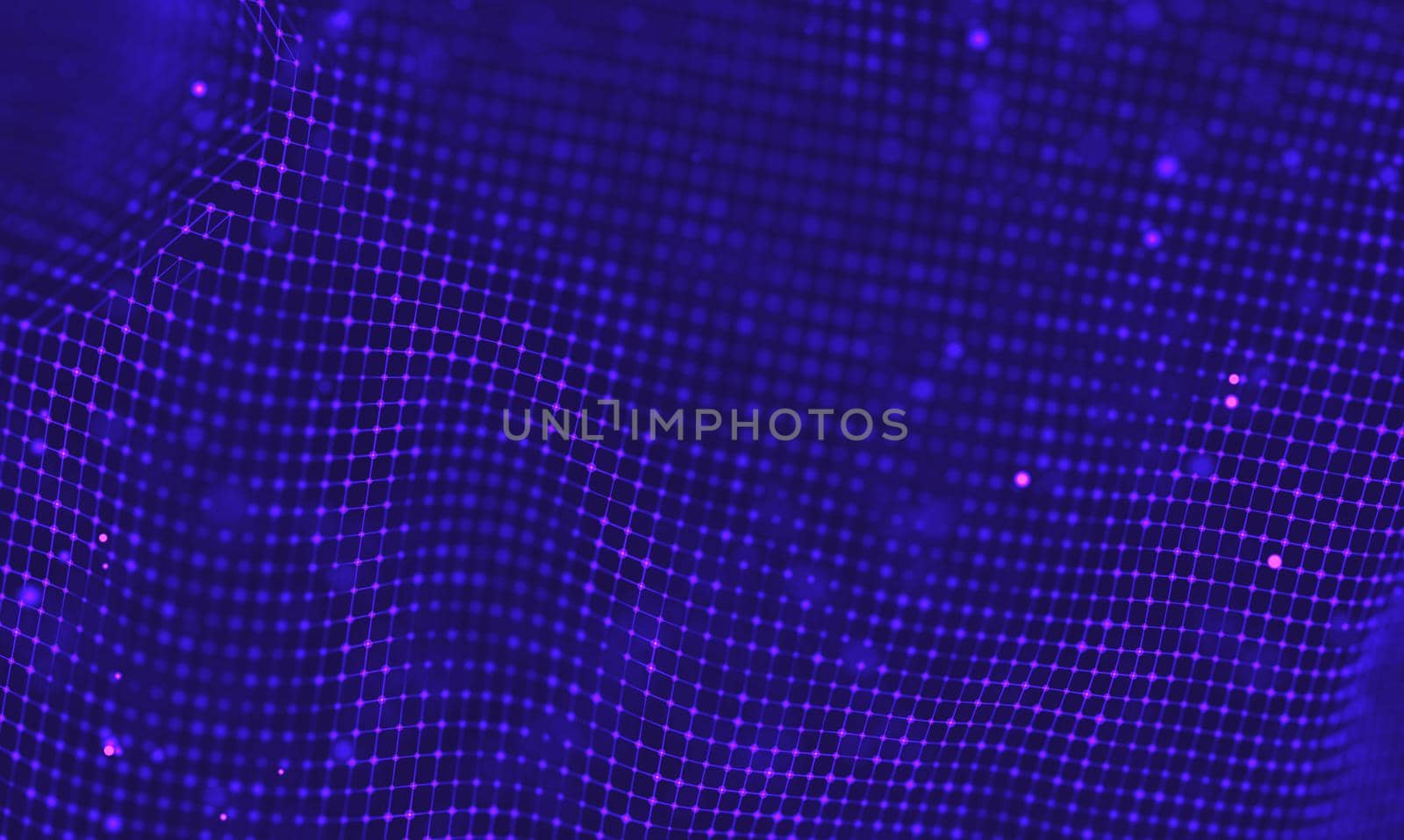 Abstract futuristic illustration of polygonal surface. Low poly shape with connecting dots and lines on dark background. 3D rendering