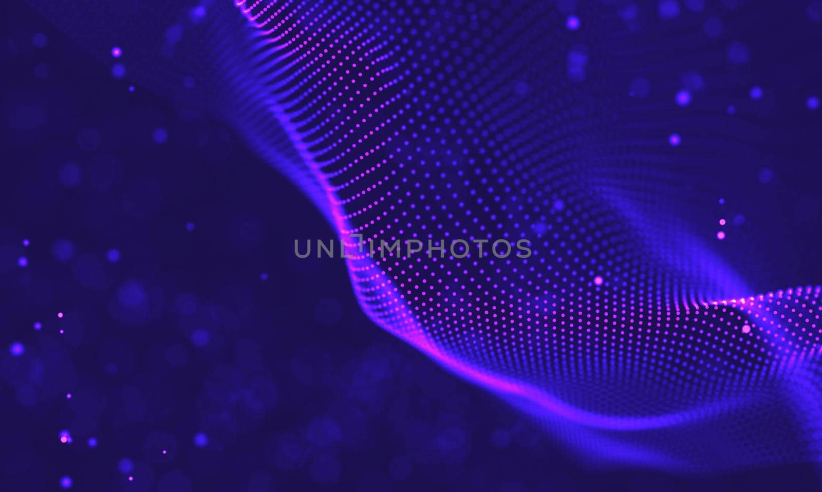 Abstract futuristic illustration of polygonal surface. Low poly shape with connecting dots and lines on dark background. 3D rendering