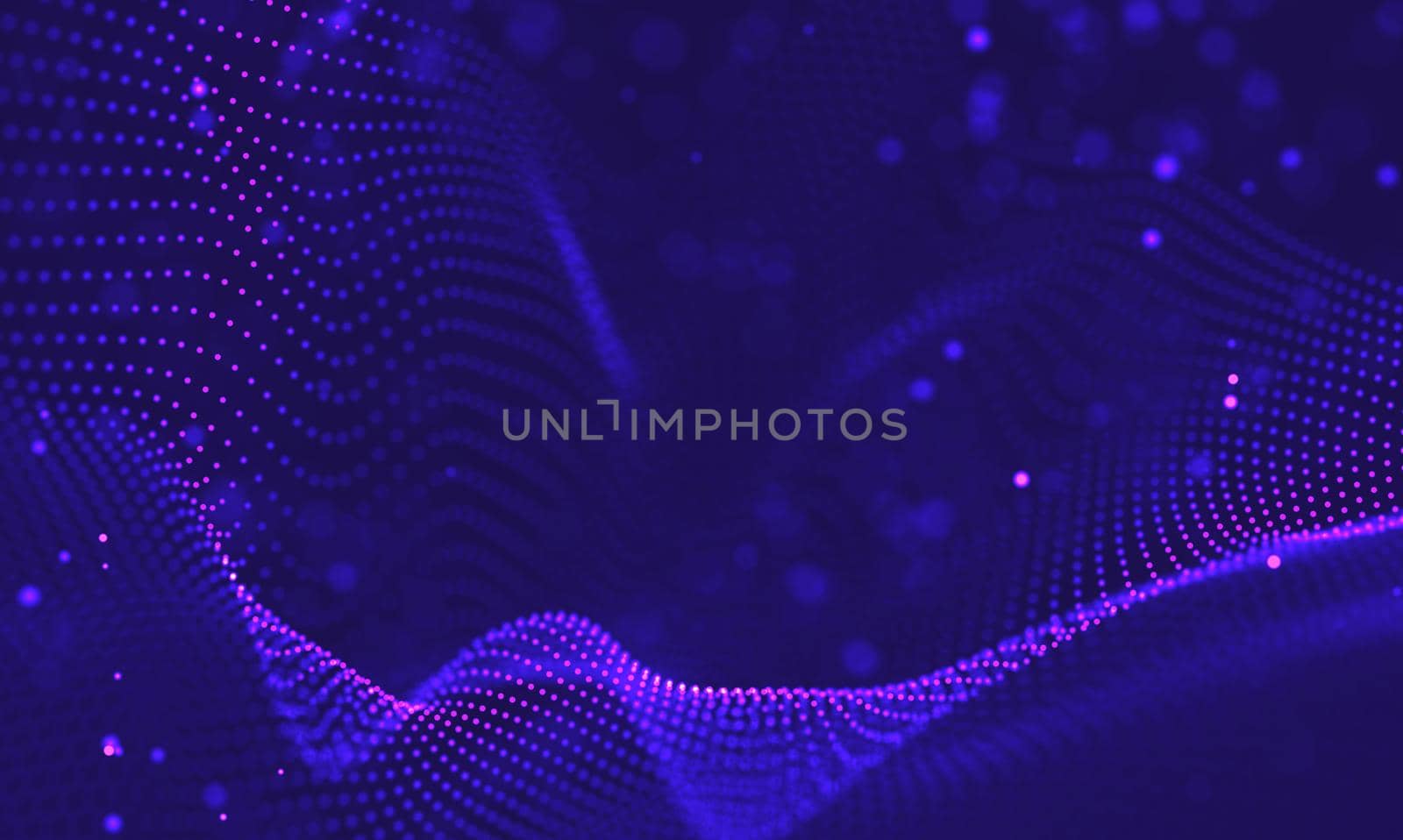 Abstract futuristic illustration of polygonal surface. Low poly shape with connecting dots and lines on dark background. 3D rendering