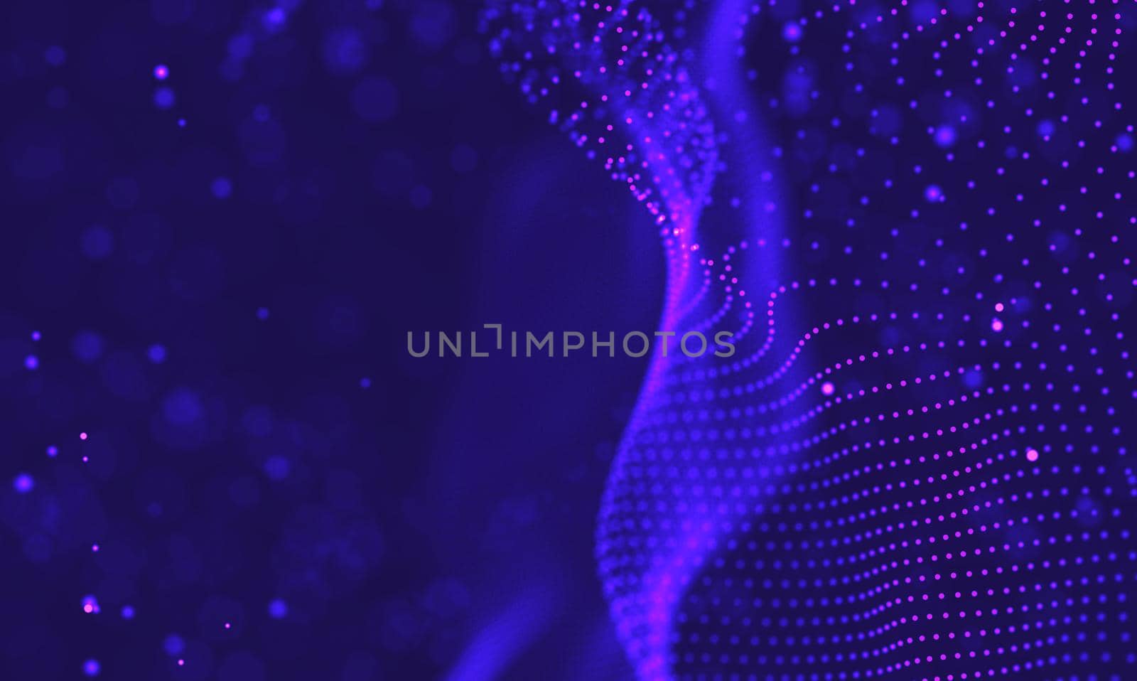 Abstract futuristic illustration of polygonal surface. Low poly shape with connecting dots and lines on dark background. 3D rendering