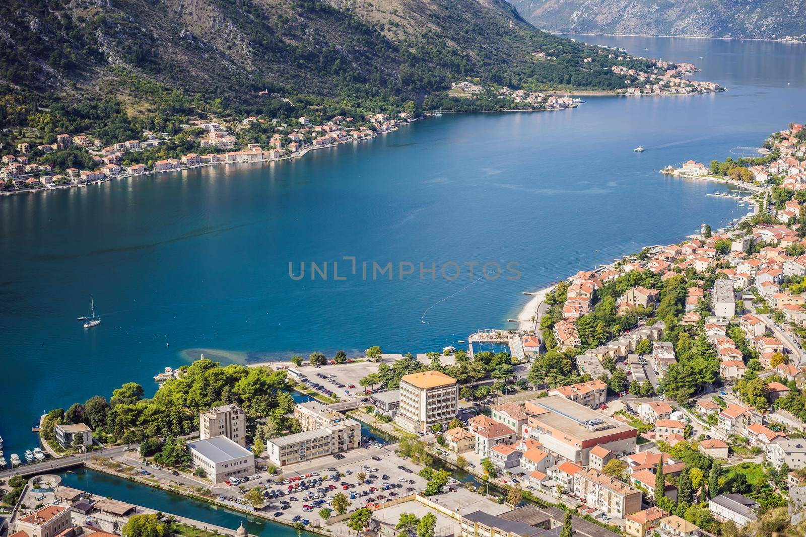 Montenegro. Bay of Kotor, Gulf of Kotor, Boka Kotorska and walled old city. Fortifications of Kotor is on UNESCO World Heritage List since 1979 by galitskaya