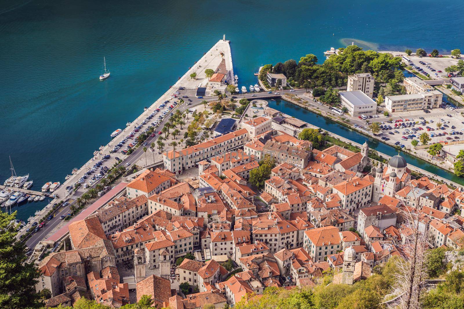 Montenegro. Bay of Kotor, Gulf of Kotor, Boka Kotorska and walled old city. Fortifications of Kotor is on UNESCO World Heritage List since 1979 by galitskaya