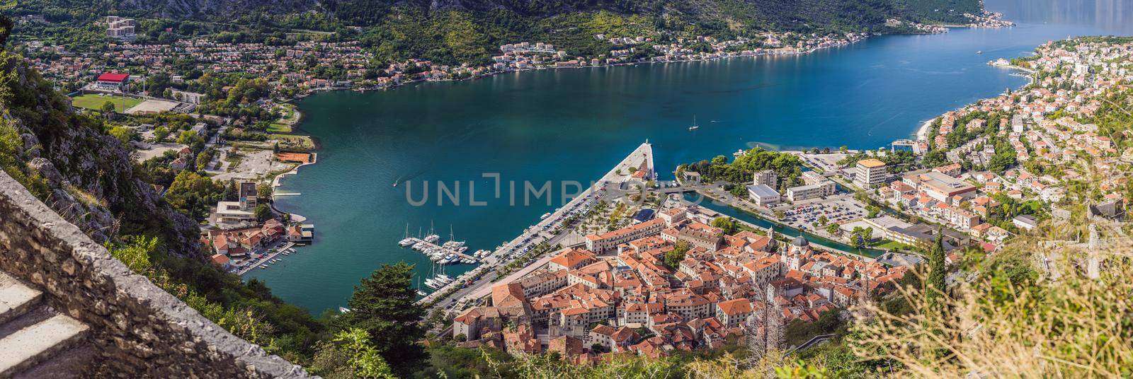 Montenegro. Bay of Kotor, Gulf of Kotor, Boka Kotorska and walled old city. Fortifications of Kotor is on UNESCO World Heritage List since 1979 by galitskaya