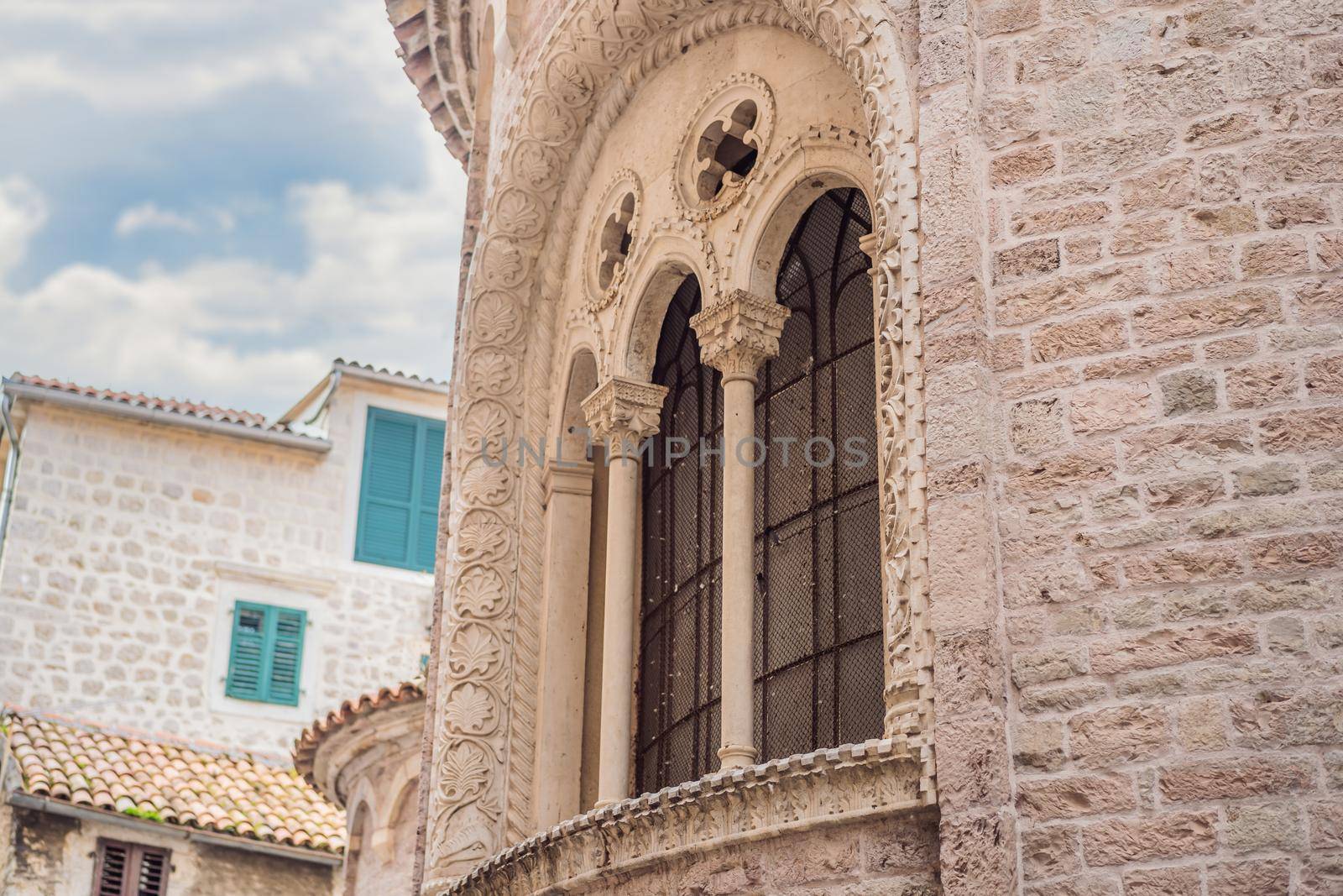 Colorful street in Old town of Kotor on a sunny day, Montenegro.