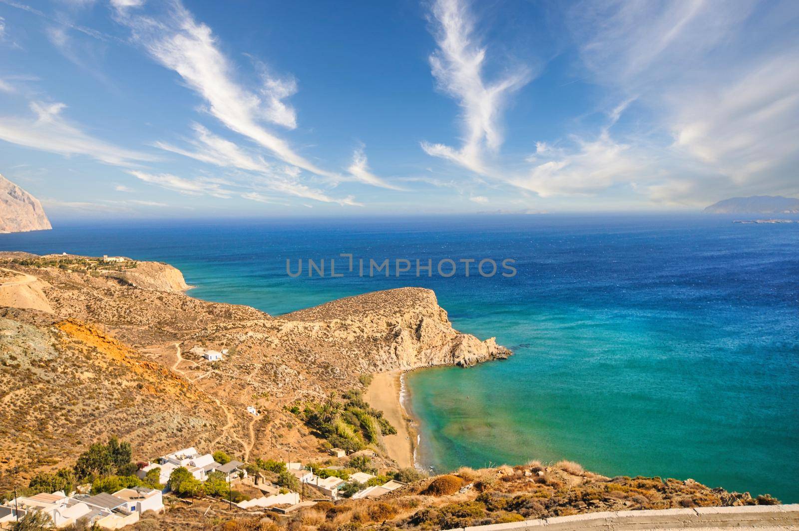 Perfect beach of Klisidi in Anafi island, perfect for swimming with clear water