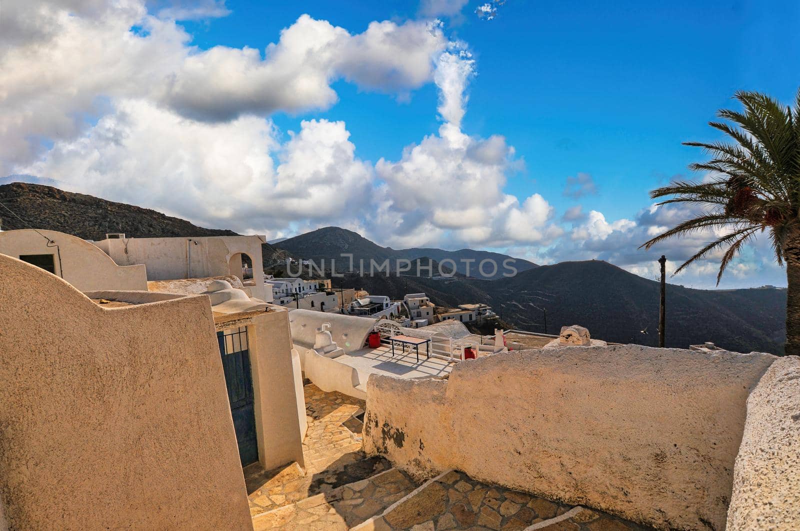 View in the village of Chora on the Greek island of Anafi in the Cyclades archipelago