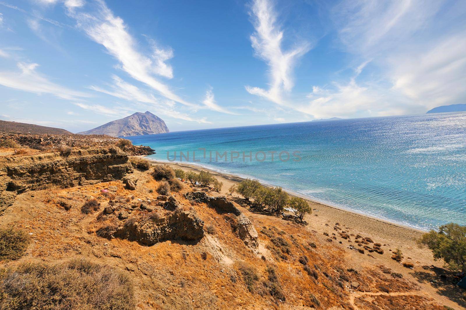 Popular beach of Roukounas in Anafi island of Greece